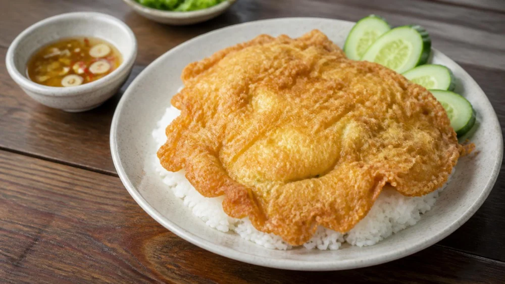 Thai Omelet Kai Jeow: Crisp Edges, Soft Center, Rice, and Sauce