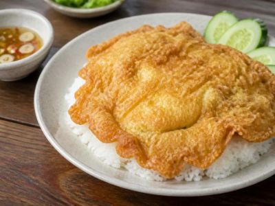 Thai Omelet Kai Jeow: Crisp Edges, Soft Center, Rice, and Sauce