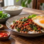 Pad Kra Pao Order: Protein, Chilli, Egg, and Rice