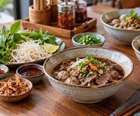 Thai Boat Noodles: Broth, Portions, and Condiments