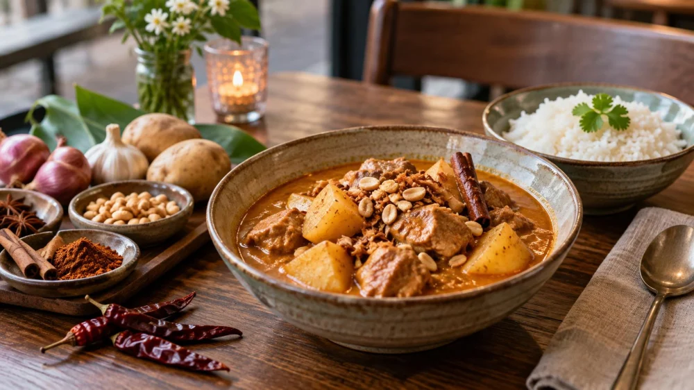 Thai Massaman Curry: Spice, Potato, Protein, and Rice