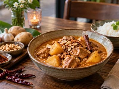 Thai Massaman Curry: Spice, Potato, Protein, and Rice