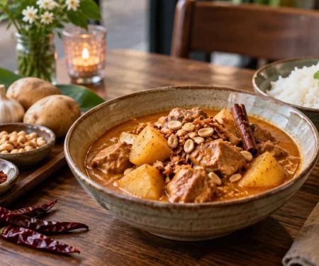 Thai Massaman Curry: Spice, Potato, Protein, and Rice