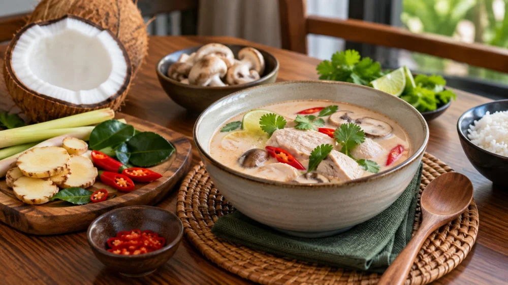 Thai Coconut Soup: Broth, Aromatics, Heat, and Protein