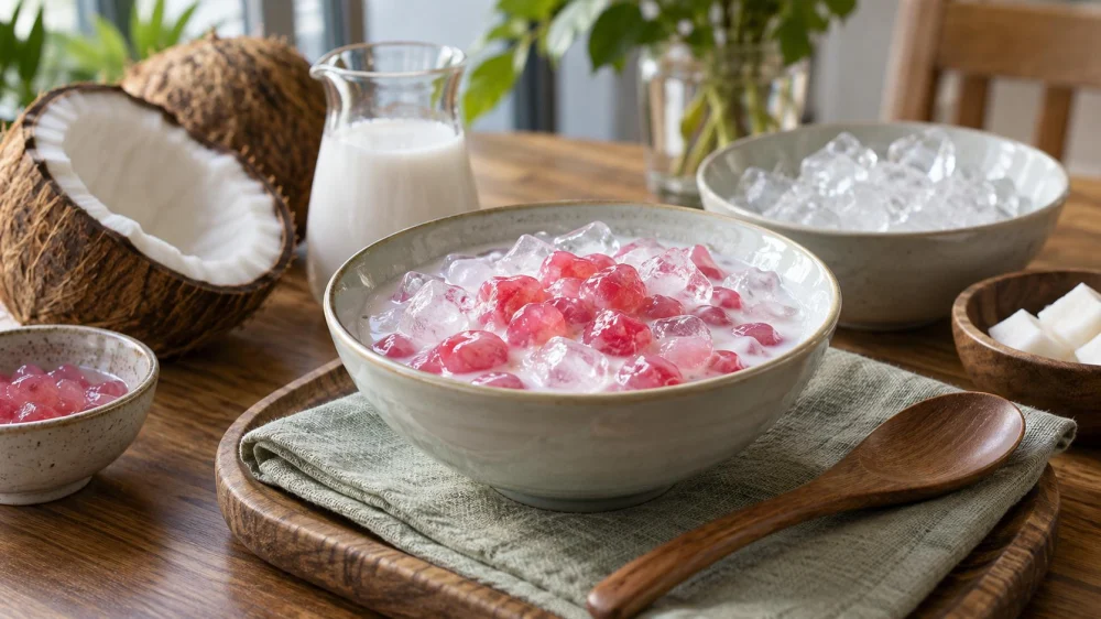 Thai Dessert Tub Tim Grob: Texture, Coconut, Ice, and Allergens